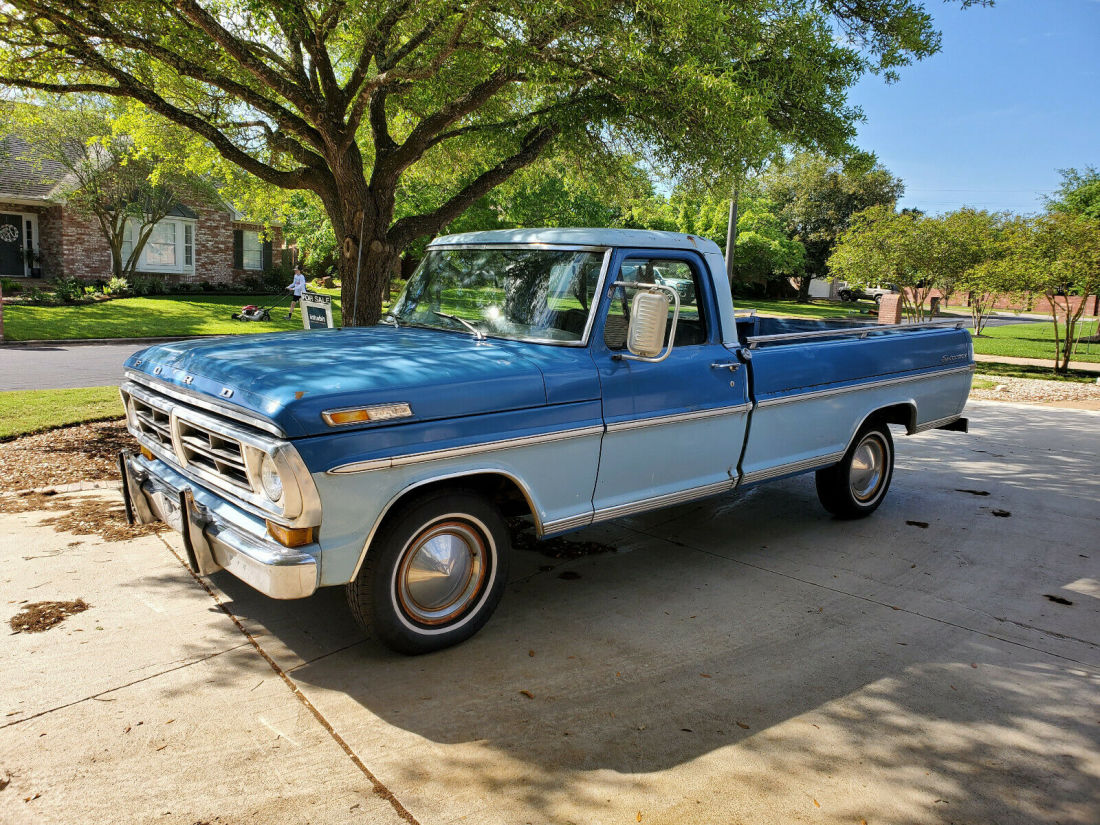 1972 Ford F100 Pickup Blue RWD Automatic Sport Custom Very Rare Blue on Blue 1972 Ford F100 Sport Custom