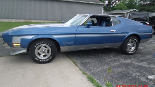 1973 Blue Ford Mustang Mach I Fastback Restored modified to '71 Boss 1973 Ford Mustang Mach I Fastback