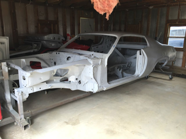 1973 Roadrunner PROJECT, On rotisserie. 4 speed car with pistol grip. 1973 Plymouth Road Runner