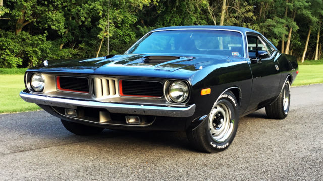 1974 Plymouth 'Cuda Triple Black 4 speed 6 pack Mopar 1974 Plymouth Barracuda