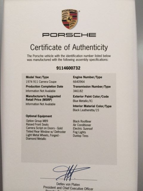 1974 Porsche 911 Euro Carrera MFI. 911/83 Metallic Blue 1974 Porsche 911