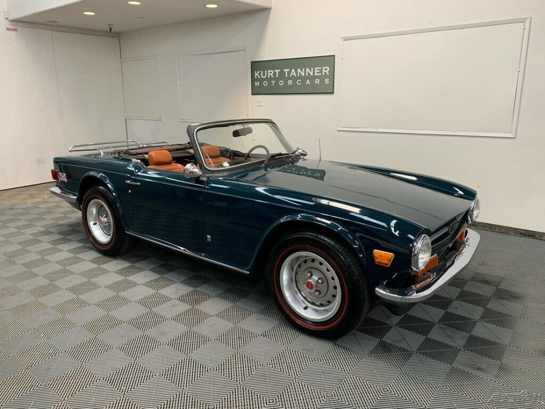 1974 TRIUMPH TR-6. LOVELY ORIGINAL CAR WITH ONE REPAINT SHOWING 71,866 MILES. 1974 Triumph TR-6 1974 TRIUMPH TR-6. MALLARD BLUE WITH NEW TAN TRIM.