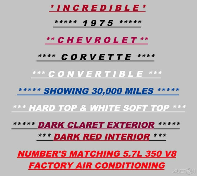 1975 Chevrolet Corvette Stingray / Both Tops / 350 V8 / Factory Air - photo 3