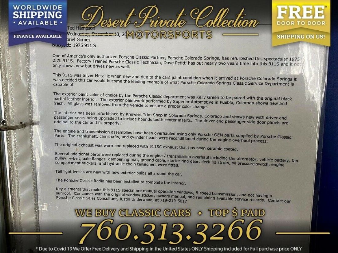 1975 Porsche 911s Coupe over 70k invested Restored by Porsche Colorado Springs - photo 3