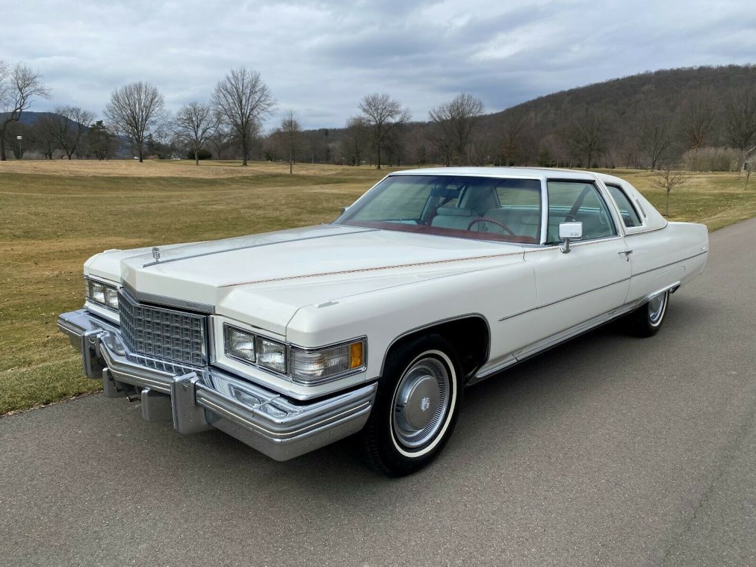 1976 Cadillac Coupe Deville Triple White with Red Factory Piping 1976 Cadillac DeVille Coupe Deville