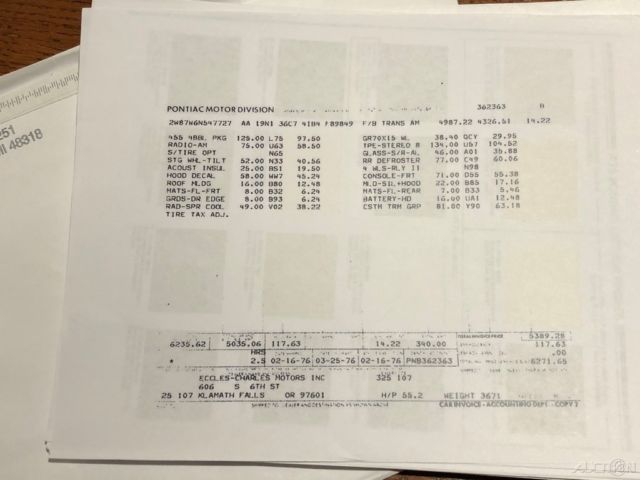 1976 Pontiac Trans Am 1976 Pontiac TRANS AM 455 4spd PHS Certified Original - photo 11