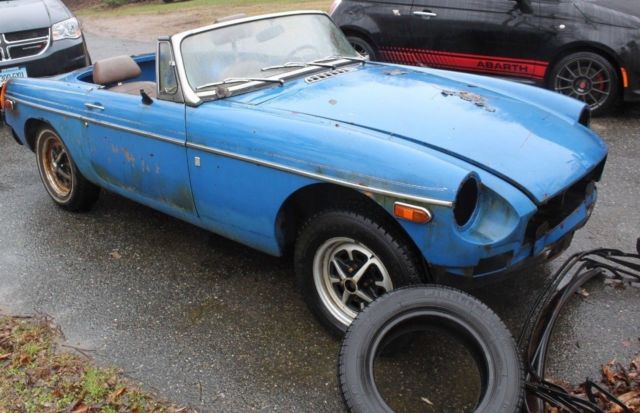1977 MGB 4 cylinder 4 speed blue convertible parts car restoration project 1977 MG MGB