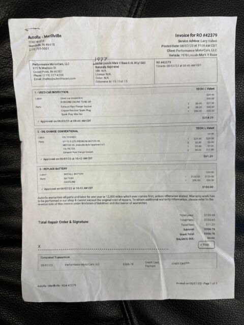 1978 Lincoln Mark Series V- 1 OWNER ORIGINAL CAR 400 V8 w/BUILD SHEET-NO RESERVE - photo 10