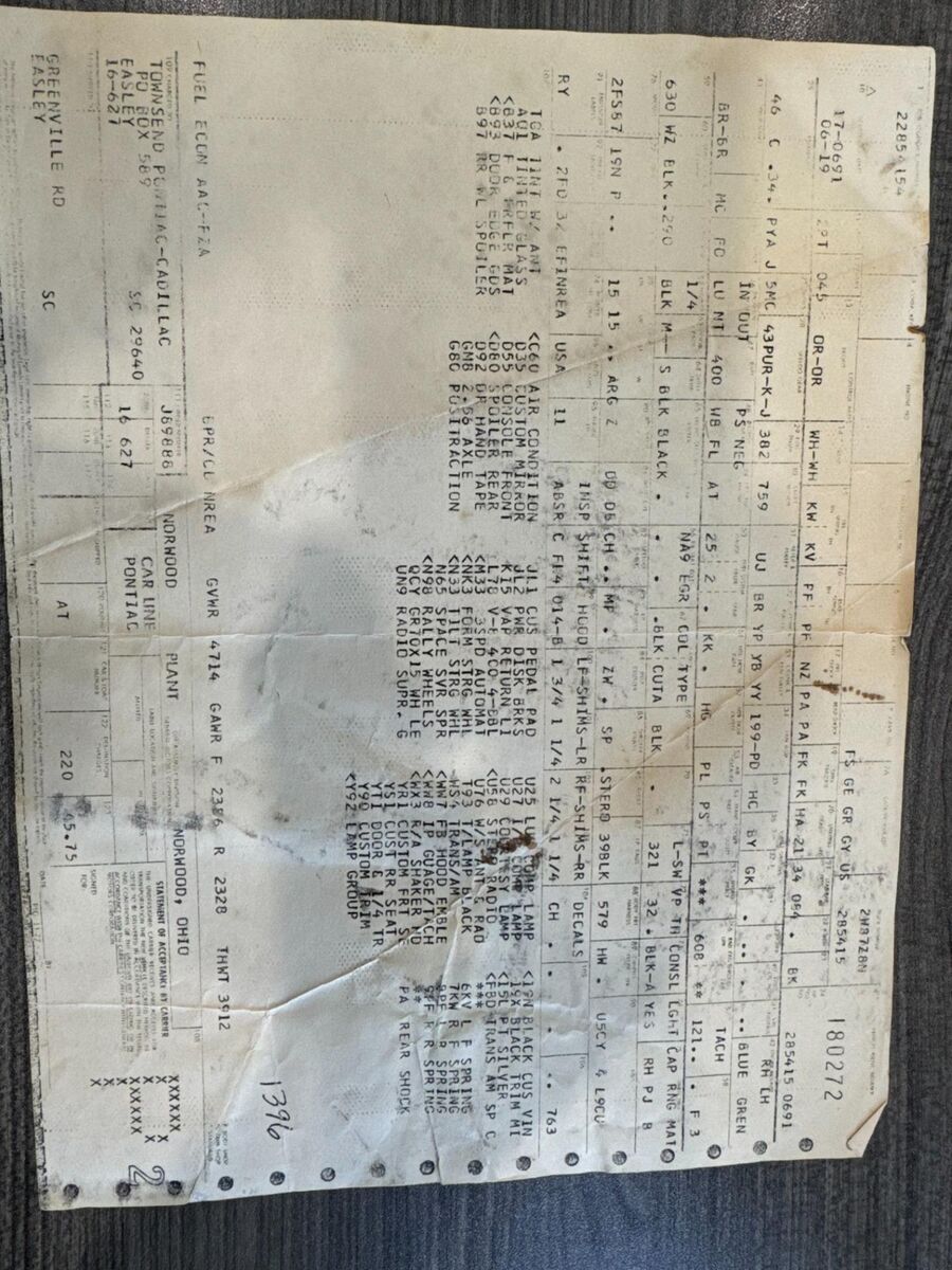 1978 Pontiac Trans Am Built 455 Engine and Build Sheet - photo 9