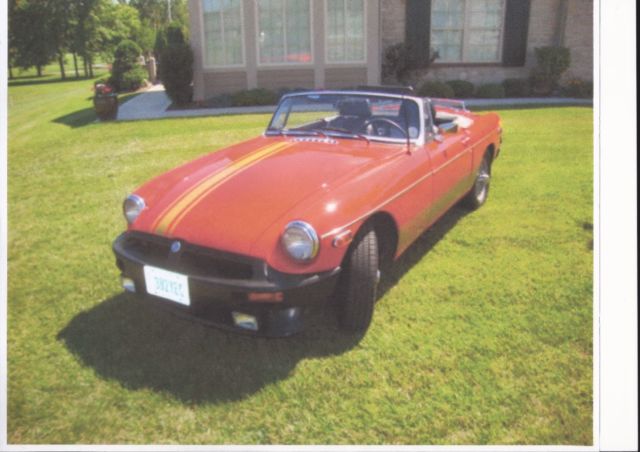 1980 MG B Convertible - Orange with Black Interior, Gold Racing Stripe 1980 MG MGB