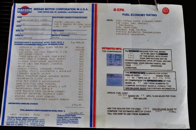 1983 Datsun Z-Series Un-restored Survivor A/C Window Sticker - photo 11