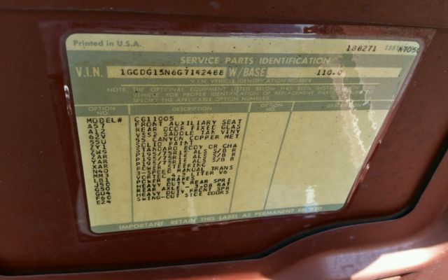 1986 Chevrolet G20 Van G10 G20 G30 Manual Short - photo 11