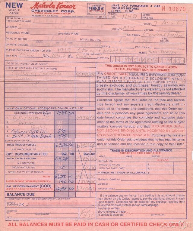 1987 Chevrolet Corvette Callaway B2K Twin Turbo ~ Documented Since New ~ 1 Of 63 - photo 3