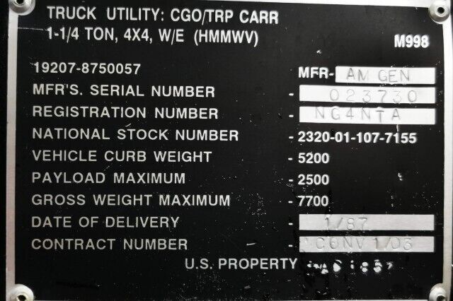 1987 HUMMER M998 HMMWV (AM General) M998 - photo 13