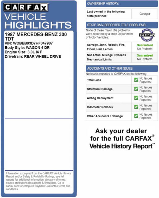 1987 Mercedes-Benz 300-Series TDT Wagon Turbo Diesel 3rd Row Seat CARFAX Rare! - photo 13