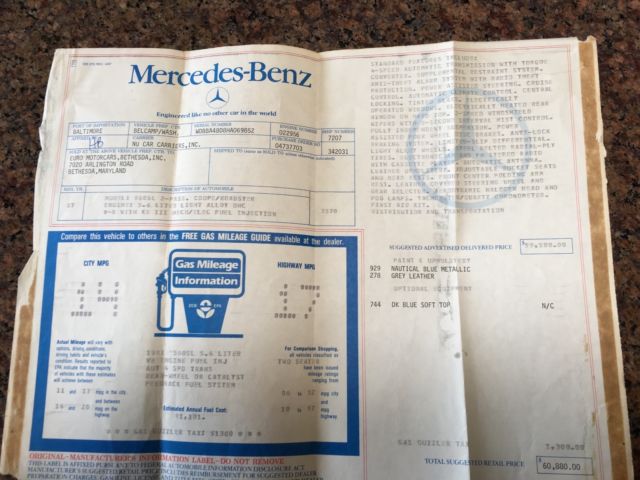 1987 Mercedes-Benz 500-Series Convertible - photo 2