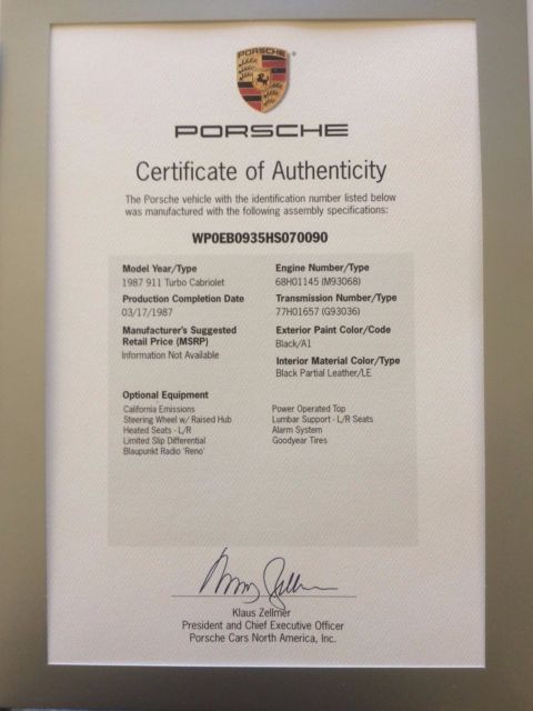 1987 PORSCHE TURBO CONVERTIBLE 1987 Porsche 930 930 CABRIOLET