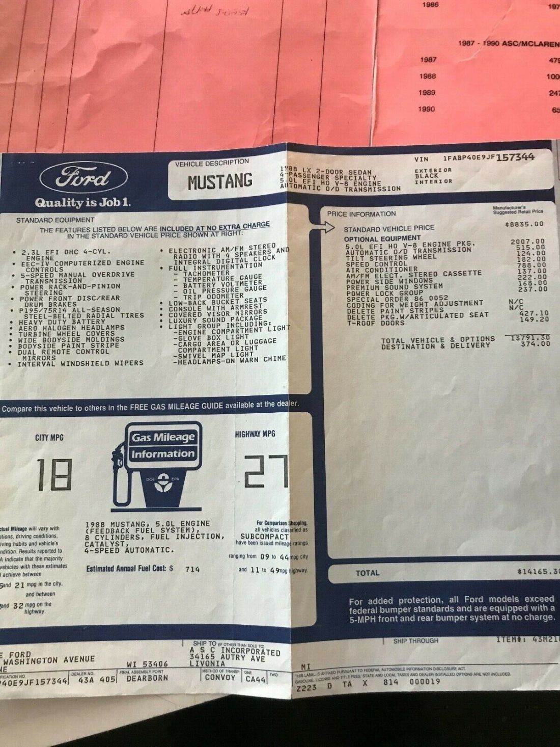 1988 Ford Mustang ASC MCLAREN Convertible - photo 13