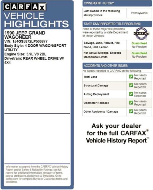 1990 Jeep Wagoneer Grand Wagoneer 4x4 Woody Serviced CARFAX 106k MI V8 - photo 10