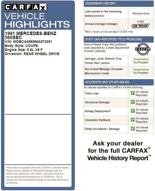 1991 Mercedes-Benz S-Class 560 SEC Coupe 2DR California CARFAX! - photo 10