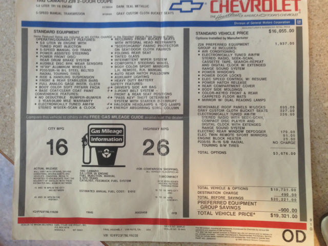 1992 Chevrolet Camaro 2 DOOR COUPE WITH T-TOPS - photo 12
