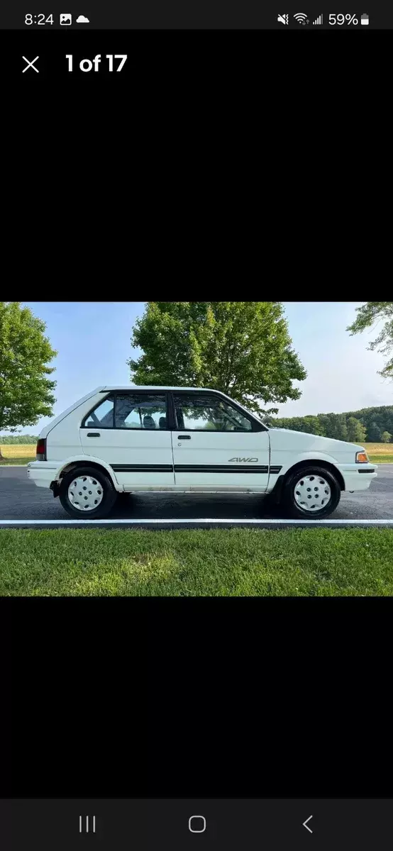 1992 Subaru Justy Hatchback White 4WD Manual GL 1992 Subaru Justy GL