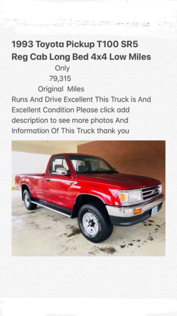 1993 Toyota T100 Pickup SR5 Long bed v6 5spd Miles Only 79,315 4x4 - photo 7