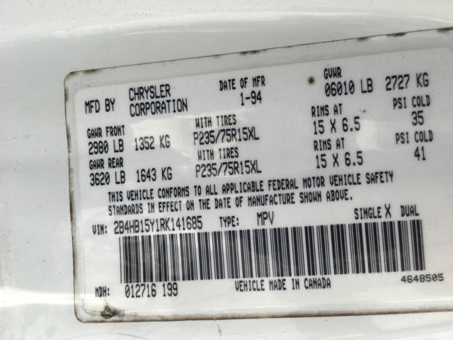 1994 Dodge Other Base Standard Passenger Van 3-Door - photo 3