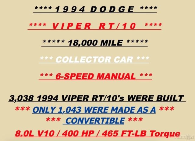 1994 Dodge Viper RT/10  /  18K MILES!!! - photo 2