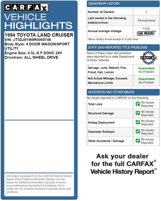 1994 Toyota Land Cruiser 4WD Serviced Diff Lock Lockers Rare FJ80 CARFAX! - photo 12