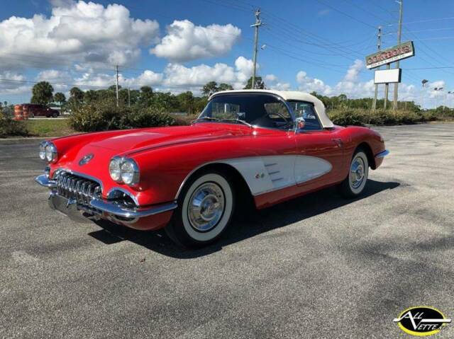 283 ( 2 x 4 bbl ) frame off restored 4 speed wonder bar Red/Charcoal 1959 1960 1958 Chevrolet Corvette