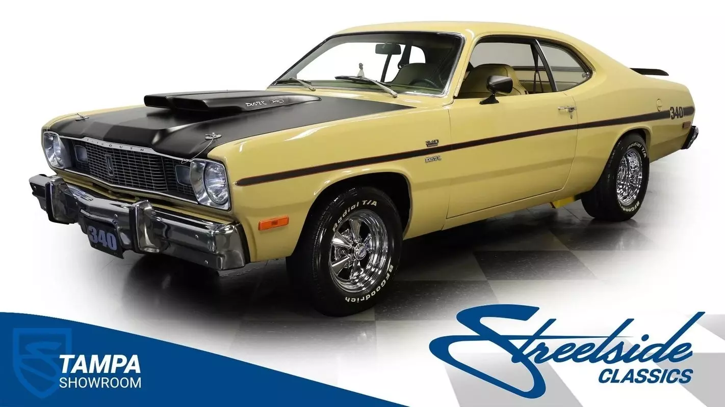 340 V8 4 SPEED MANUAL POWER FRONT DISC POWER STEERING FACTORY COLORS MATTE BLACK 1975 Plymouth Duster