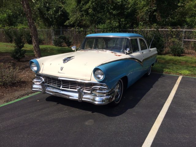 4 door Ford Fairlane, turquoise and cream, daily driver 1956 Ford Fairlane chrome