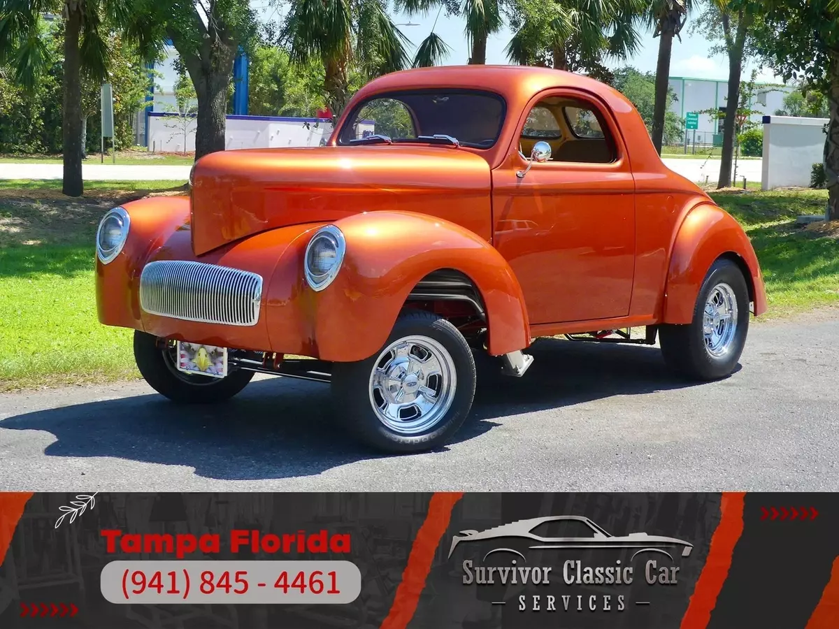 502 Ramjet V8, 700R4, A/C, 4-wheel power disc brakes! Show quality build! Clean! 1941 Willys Coupe Gasser