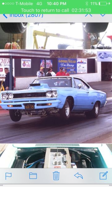 68 plymouth satelite GTX 540 heads up race car ROLLING CHASSIS NO MOTOR OR TRANS 1968 Plymouth Satellite