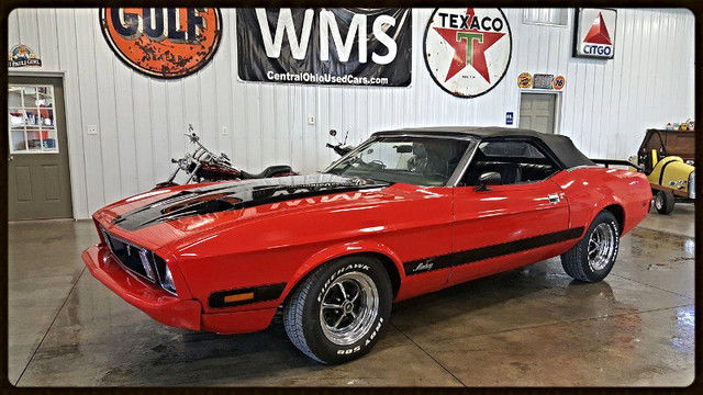 73 Red Mustang Auto 351 Cleveland Convertible Power Black Chrome V8 Mach 1 WMS 1973 Ford Mustang