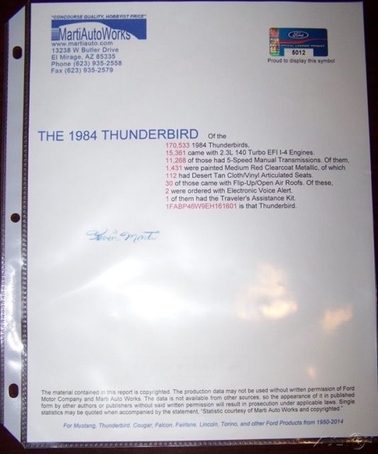 1984 Ford Thunderbird 1-FAMILY OWNED 16K TURBOCOUPE 5-SPD 1 OF 1 MARTI REPORT - photo 10
