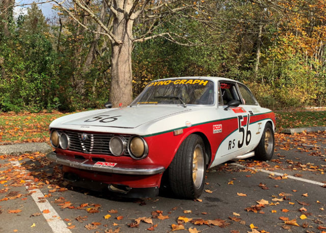 Alfa Romeo GTV race car with vintage livery and rebuilt engine. 1973 Alfa Romeo GTV