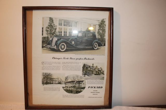 Auto, Packard Club Sedan, 1930"s, Blue magazine ad, framed 1940 Packard