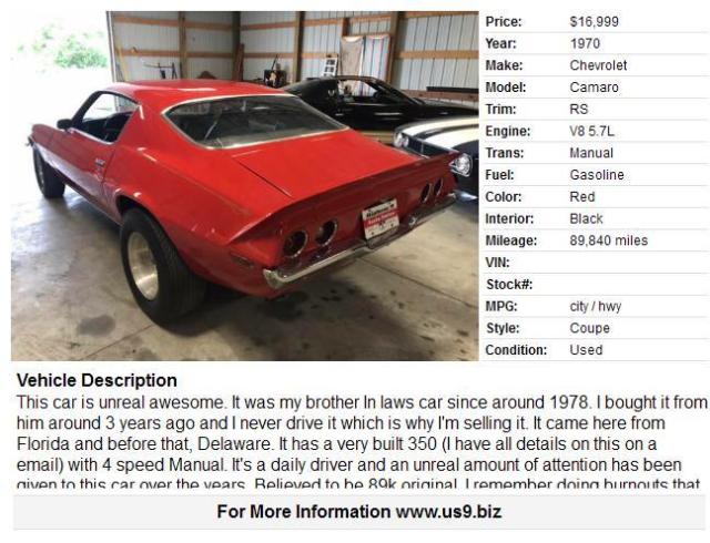 1970 Chevrolet Camaro RS - photo 3
