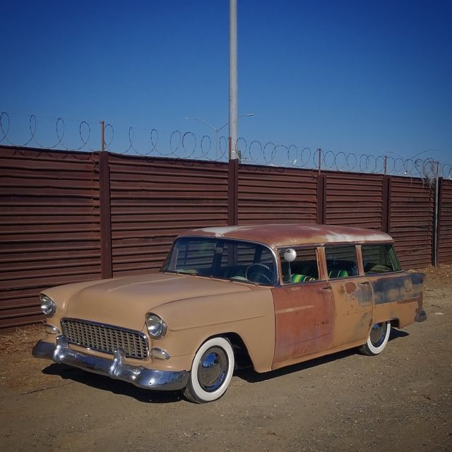 BARN FIND RAT HOT ROD BOMB CRUISER LOWRIDER SURF WAGON CUSTOM VTG PATINA LOWERED 1955 Chevrolet Bel Air/150/210 STATION WAGON