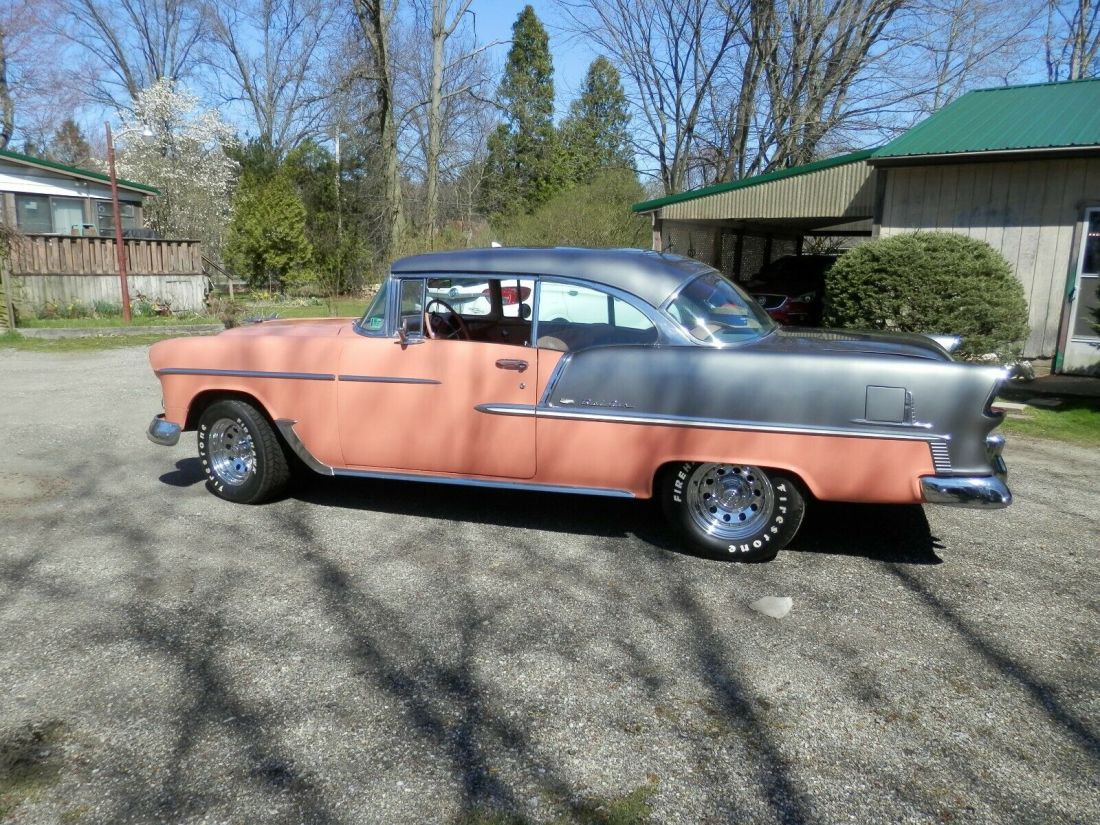 beautiful 1955 chevrolet bel air 2 door hardtop salmon & gun metal grey no/reser 1955 Chevrolet Bel Air/150/210