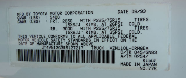 1994 Toyota Pickup SR5 California 4x4 - photo 11