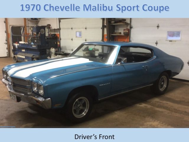 Canadian Built 2-Door Sport Coupe. Astro Blue White Stripes. Possible SS Clone?? 1970 Chevrolet Chevelle Black Bench Seat