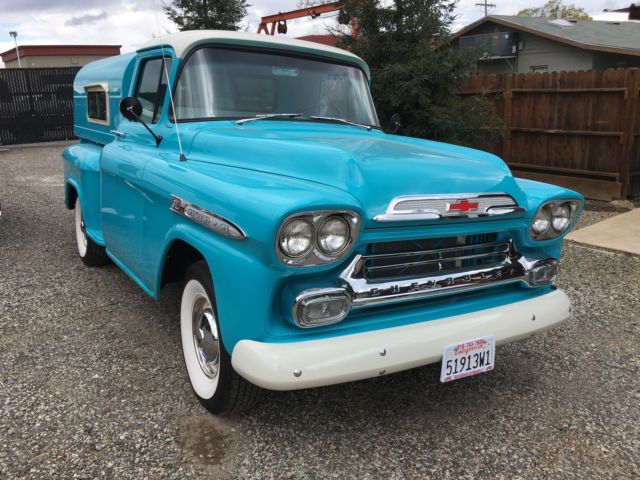 Chevy truck 3100 1/2 ton apache original camper shell wood bed stepside turquois 1959 Chevrolet Other Pickups Apache step side