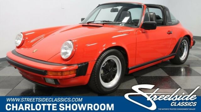 classic vintage air cooled Guards Red black leather interior German sports car 1987 Porsche 911 Carrera Targa