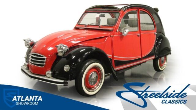 classic vintage chrome 425cc motor 4-speed manual transmission red 1977 Citroen 2CV