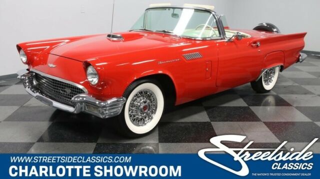 classic vintage chrome baby bird wire wheels red white Edelbrock soft top 1957 Ford Thunderbird --