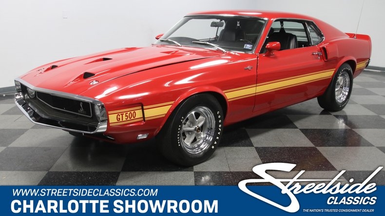 classic vintage chrome big block Cobra Jet red black Goodyear Polyglas 1969 Ford Mustang Shelby GT500