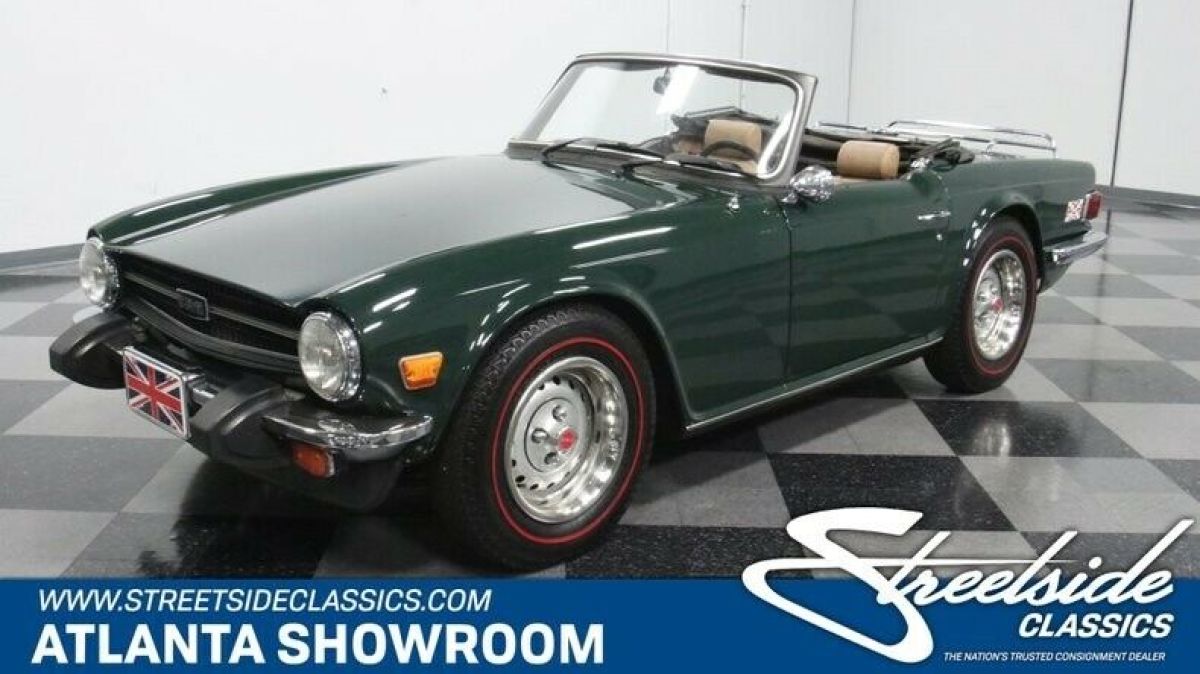 classic vintage chrome british 2.5 liter inline six 4-speed manual british green 1976 Triumph TR-6